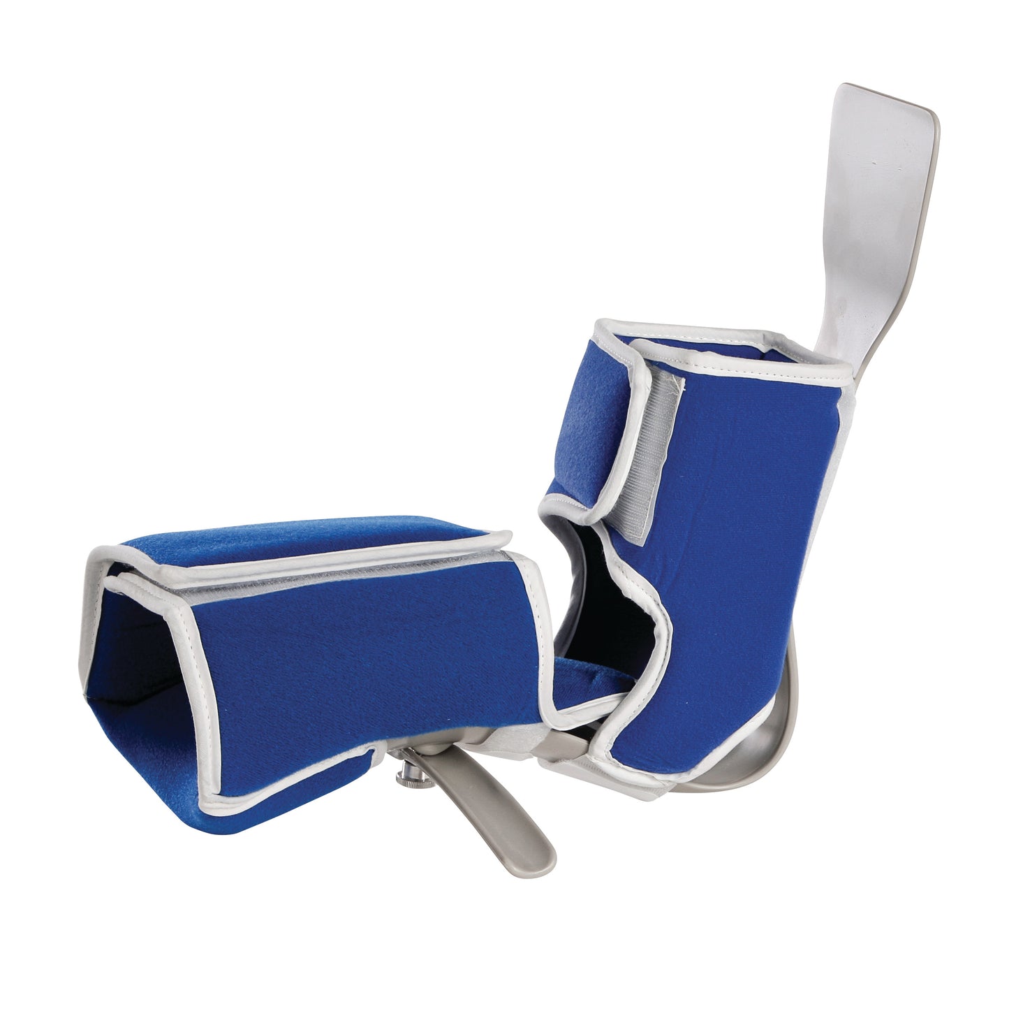 The AliMed MultiBoot Standard Contracture Boot features blue padding, gray trim, and metal hardware for foot support.