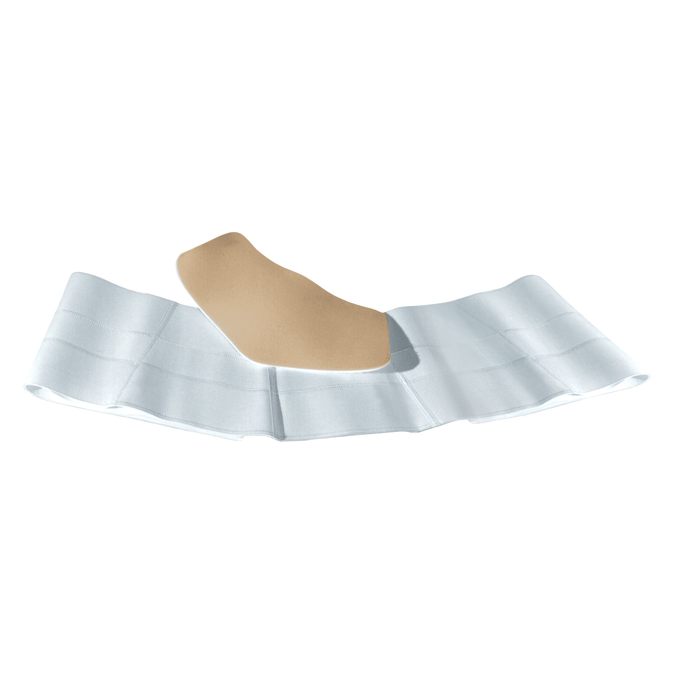 AliMed Mold-in-Place Back Support with a beige molded section and white adjustable straps, designed for lumbar support.