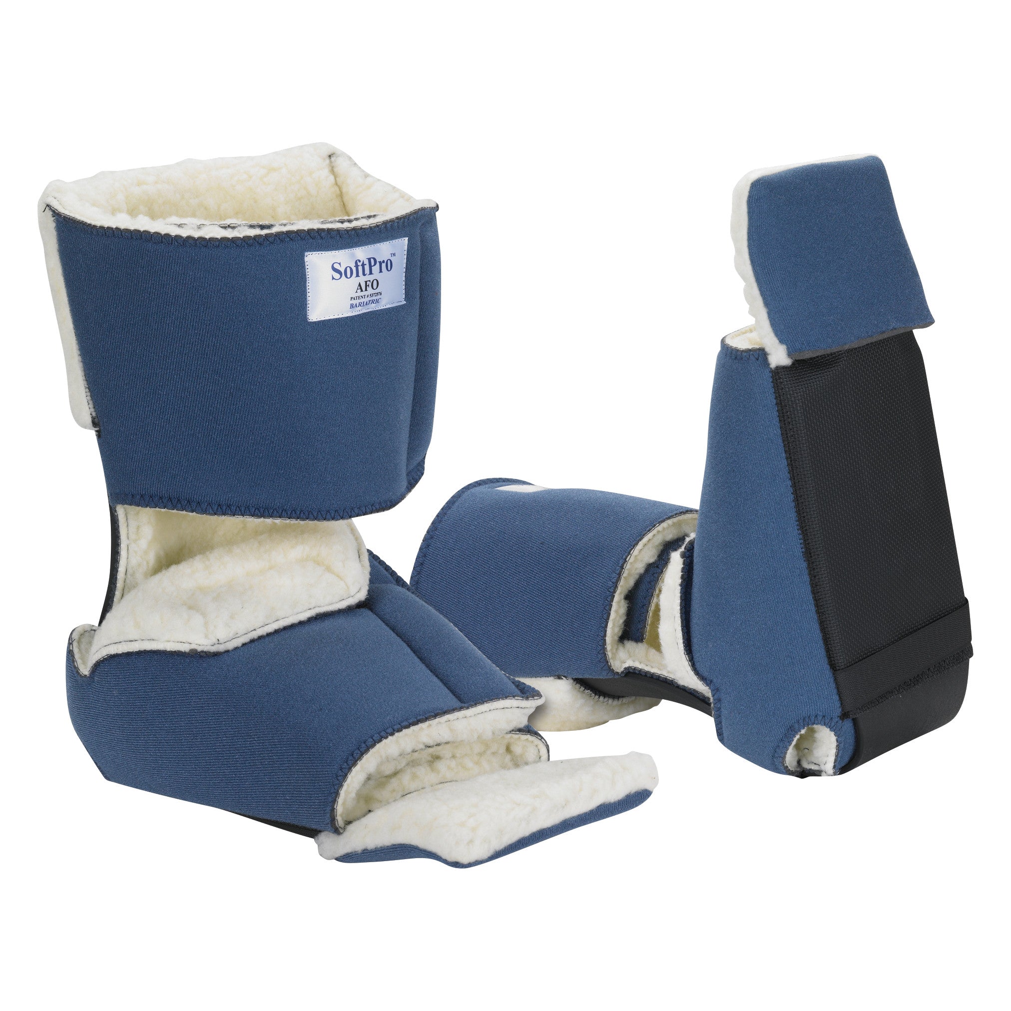 OCSI SoftPro Bariatric In-Bed AFO with blue exterior and soft lining, designed for foot support and protection while in bed.