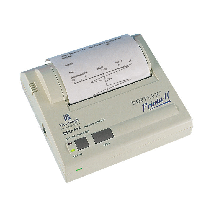 Huntleigh Dopplex Printa II, a thermal printer, is shown printing a graph on paper, with controls and indicators visible.
