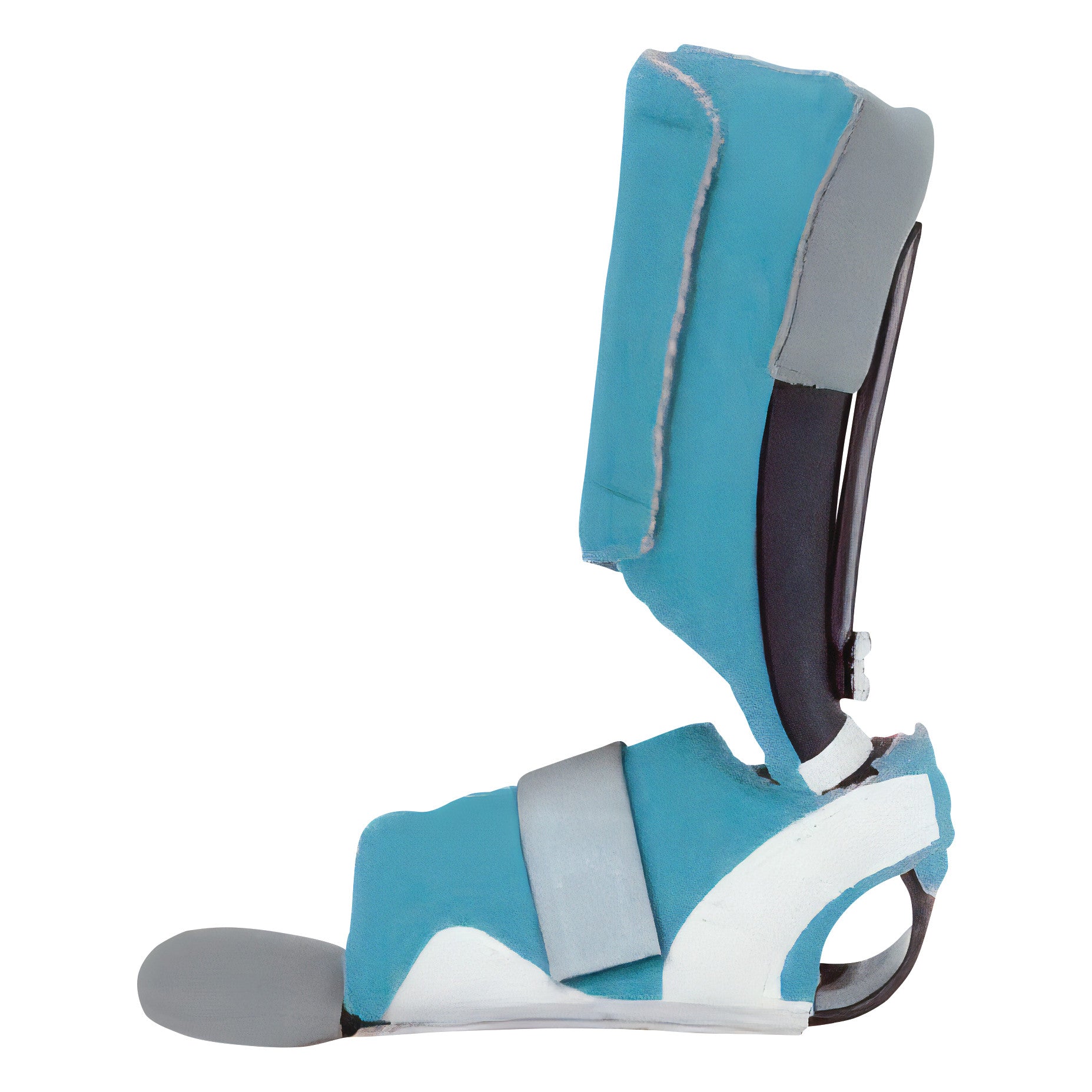 The RCAI MPO 2000 Orthosis is a blue and grey foot brace with adjustable straps and padding, designed to support foot positioning.