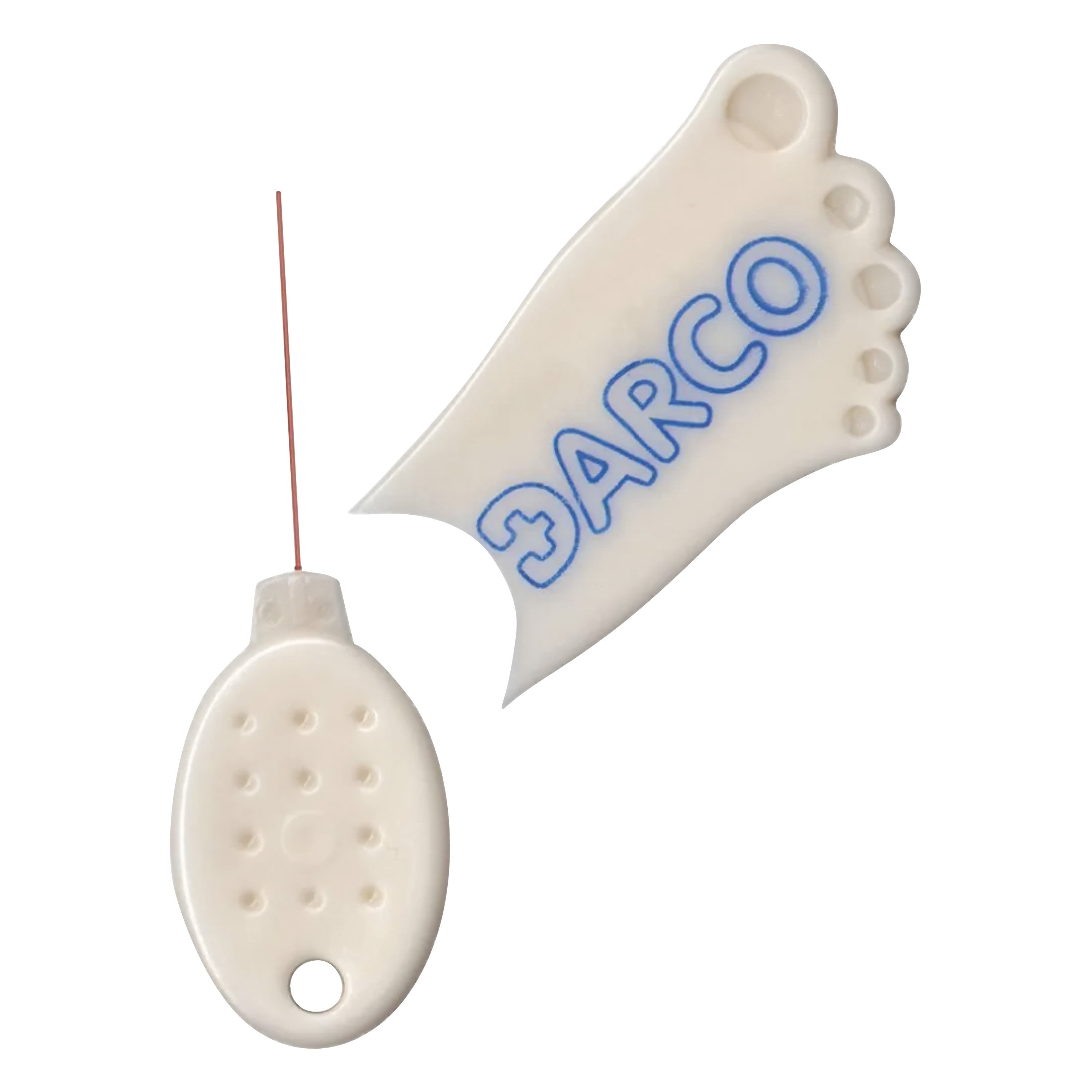 The DARCO FootFilament includes a foot-shaped tool and an oval handle with a thin filament attached for testing sensory response.