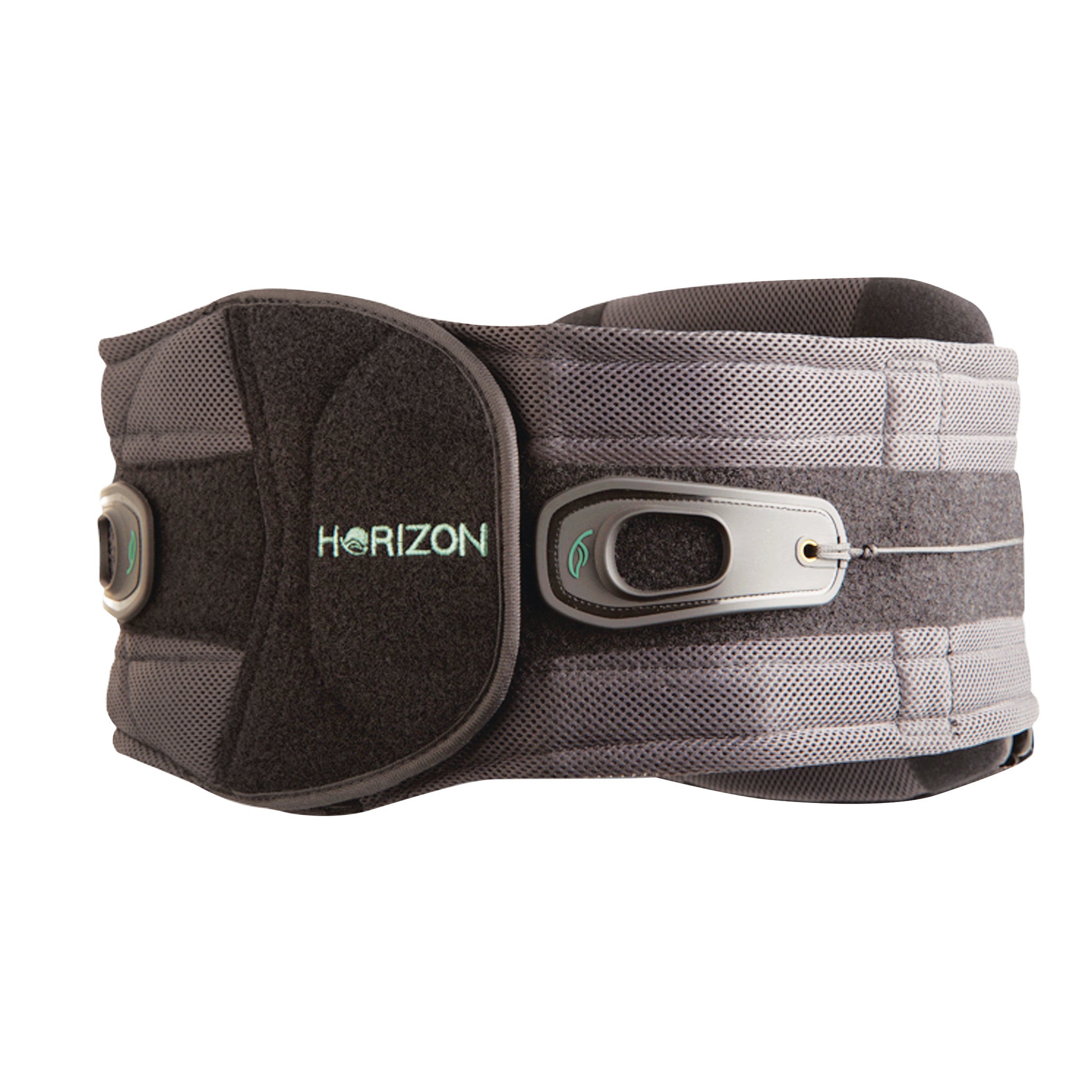 The Horizon 627 Lumbar Back Brace is a gray and black supportive belt designed to provide lower back stability and comfort.