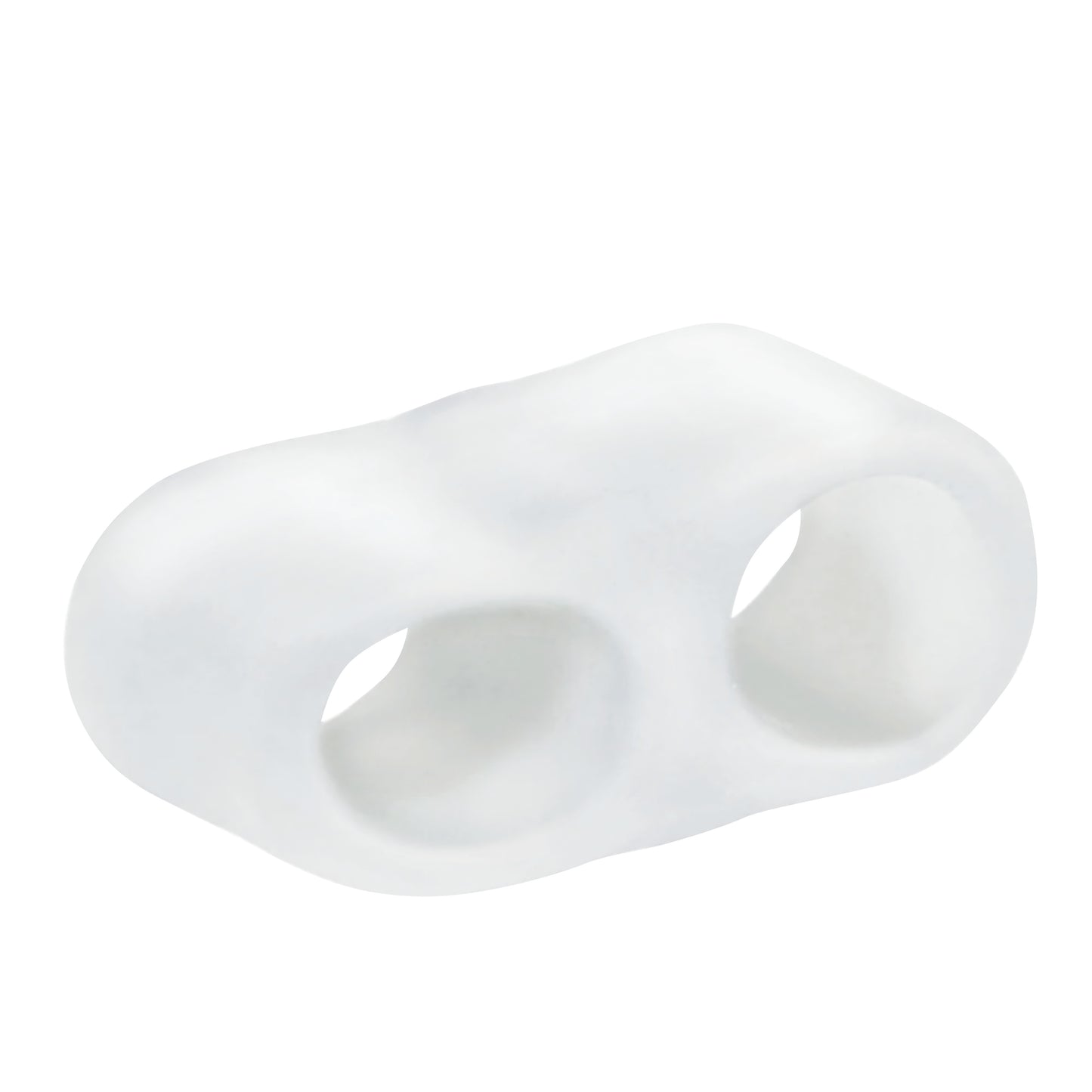 A white, soft Silipos No-Slip Buddy Spacer designed with two large openings, used for separating toes or fingers.