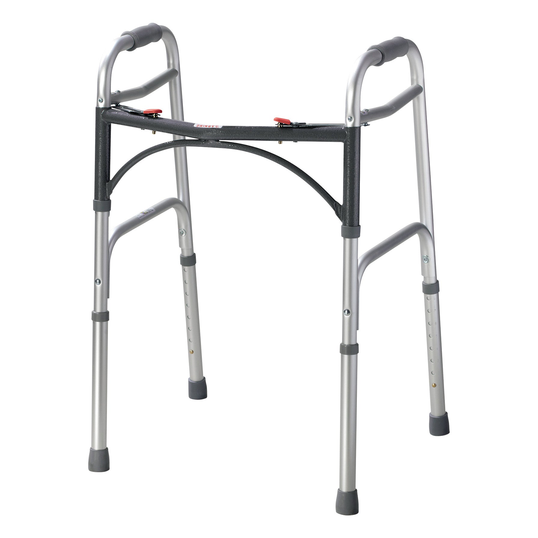 The Drive Medical Bariatric Walker is a sturdy mobility aid with a silver frame and padded handles, designed for heavier individuals.