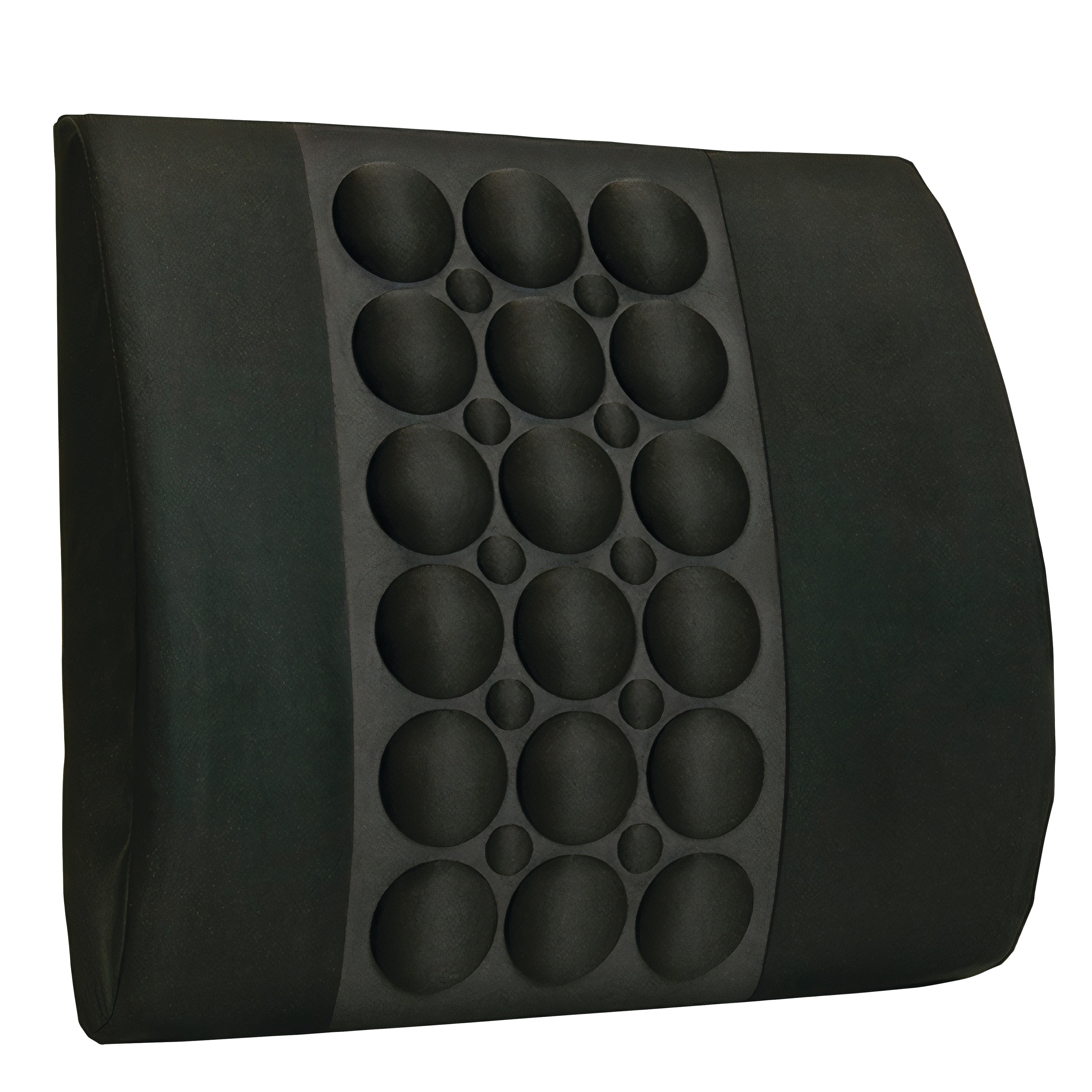 The Brownmed IMAK Ergo Back Cushion features a black lumbar support design with rounded, raised contours for ergonomic comfort.
