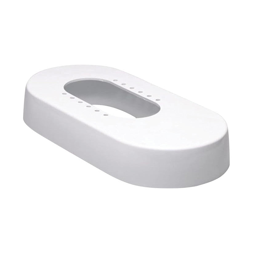 The Toilevator Toilet Seat Riser is a white, oval-shaped platform designed to elevate the toilet seat height for accessibility.