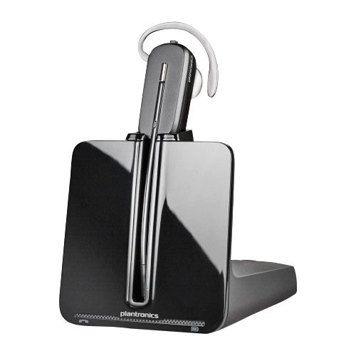 Plantronics CS540 Pro Wireless Headset System on a sleek black charging base with an over-ear hook and slim microphone boom.
