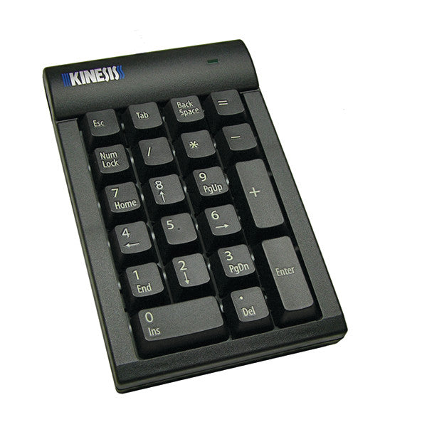 Kinesis Freestyle2 USB Keypad featuring a numeric keypad, navigation keys, and additional functions like Esc, Tab, and Backspace.