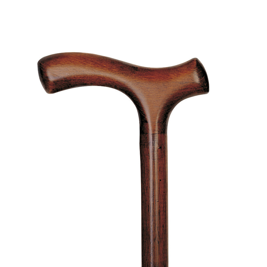 The Fritz Handle Wood Cane has a smooth, curved wooden handle with a rich, polished finish for comfortable grip and support.