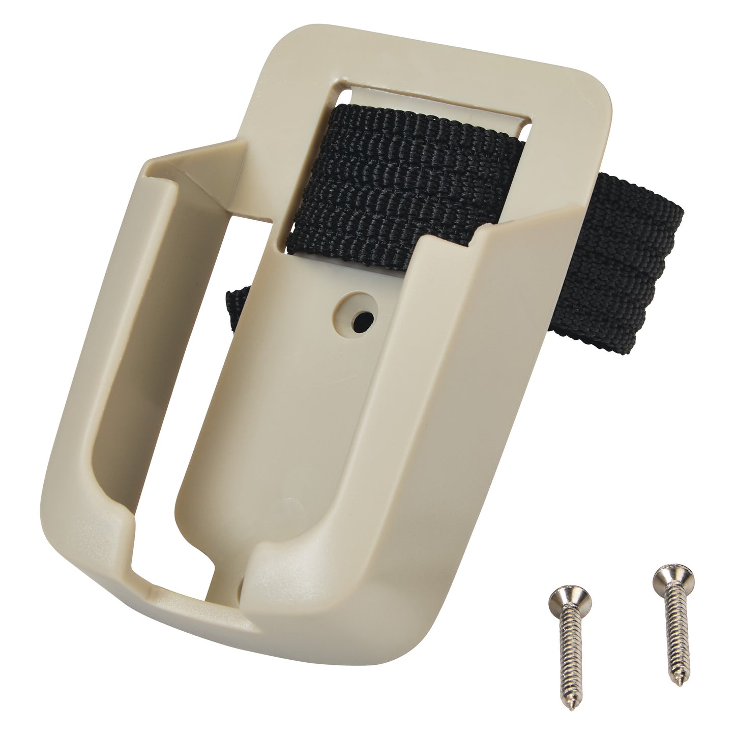 Replacement Mounting Holster for AliMed Basic Magnetic Pull Cord Alarm with a black strap and two screws on a white background.