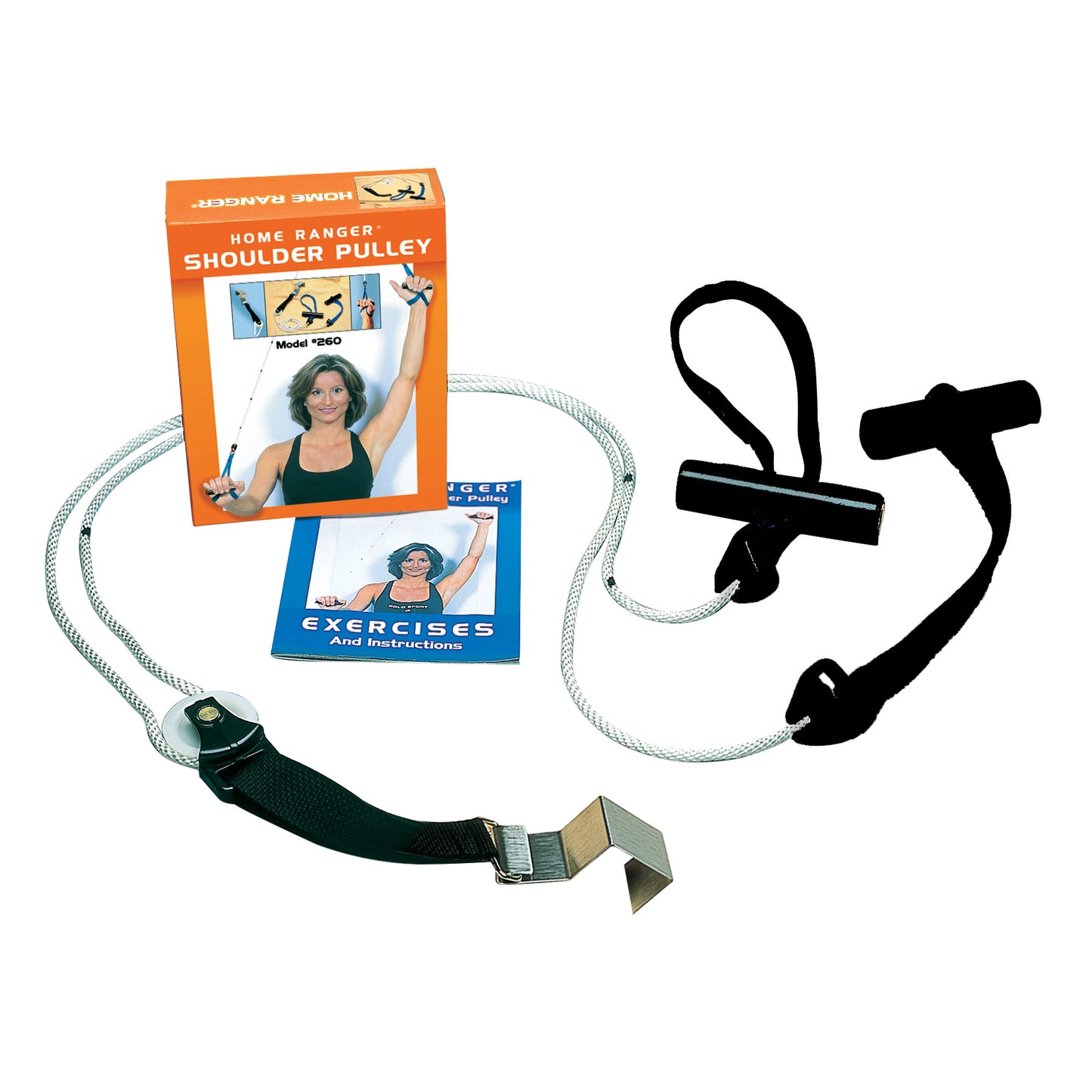Home Ranger 92 Shoulder Pulley kit with an orange box, rope pulley system with handles, and an instruction booklet.