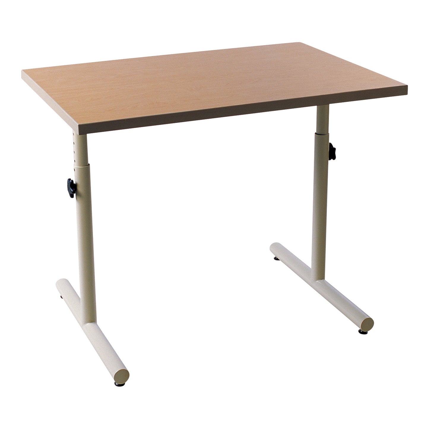 AliMed Adjustable Personal Work Table with a light wood top and cream-colored, adjustable metal legs on a white background.