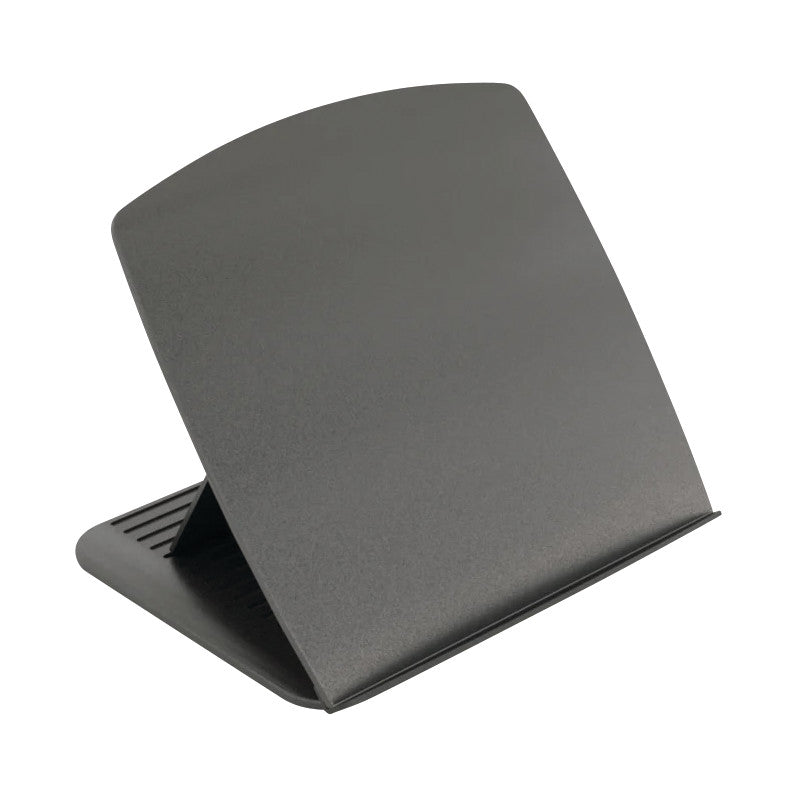 A gray Rite-In-Line Document Holder with an adjustable, ergonomic design, featuring a sloped surface for holding papers upright.