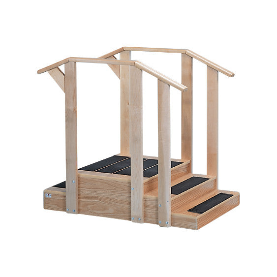 Hausmann Mini Straight-Type Staircase with three wooden steps and handrails, featuring anti-slip treads for safety.