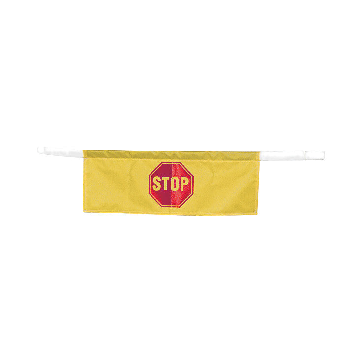 AliMed Alarm Door Banner featuring a yellow fabric with a red octagon and yellow "STOP" text, secured by white straps.