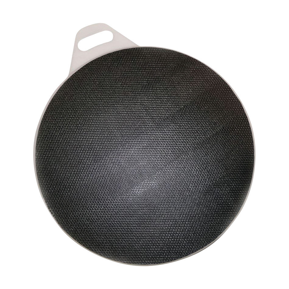 The SafetySure Pivot Disc, a black textured circular mobility aid with a handle, designed to assist with safe patient transfers.