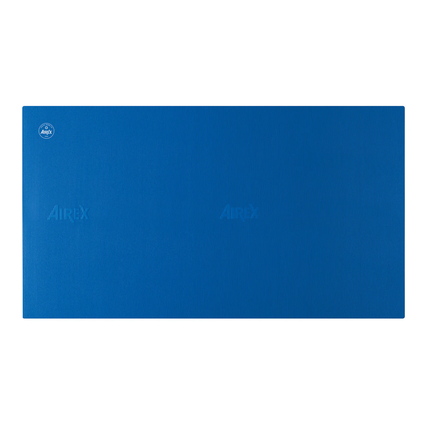 Blue AIREX Hercules Exercise Mat with subtle ribbed texture and logo visible on the surface against a white background.