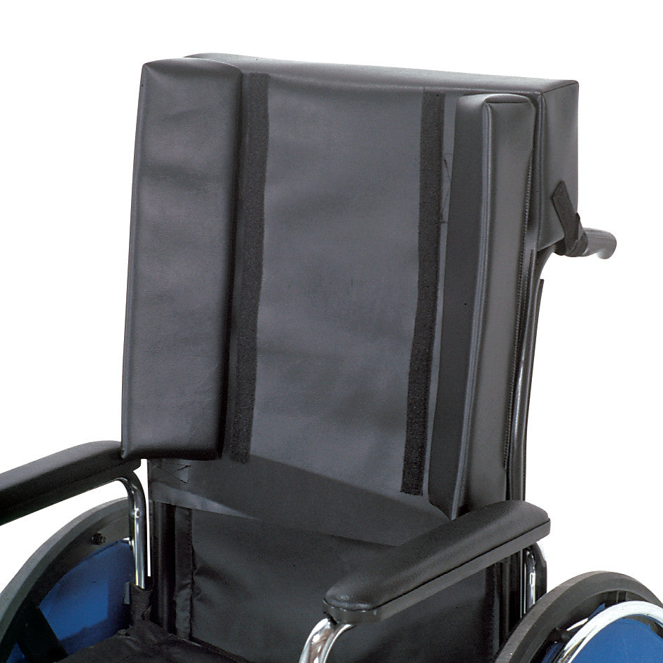 AliMed Adjustable Positioning Wheelchair Support with padding secures to the wheelchair back using two vertical straps.
