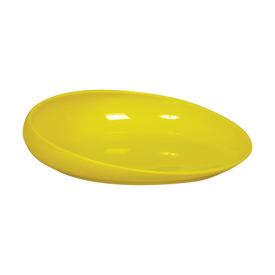 A Yellow Scoop Plate with a smooth, curved design, featuring a glossy finish and a slightly raised edge.