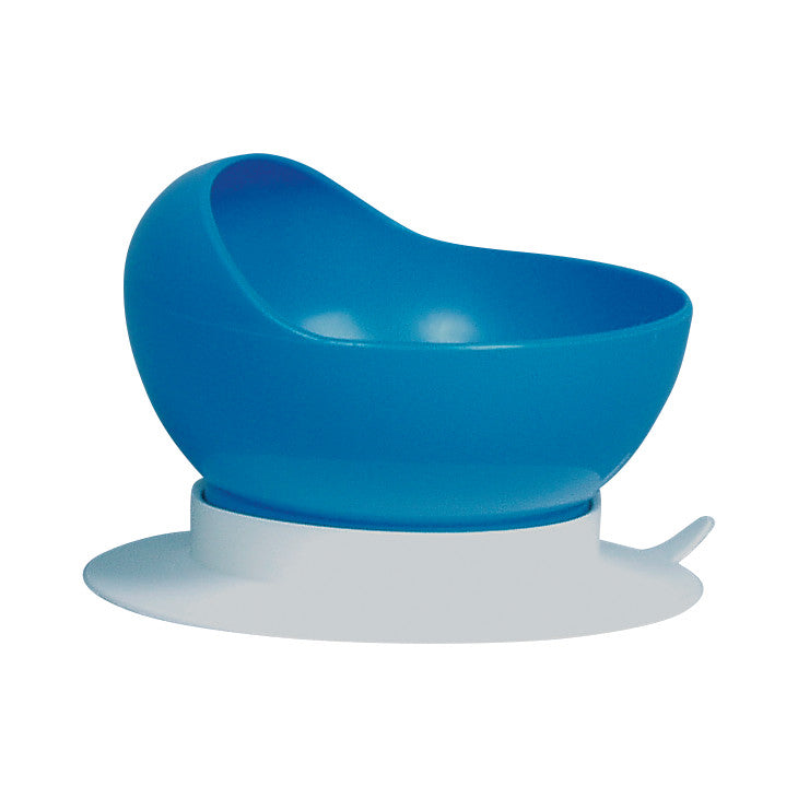 A blue Scoop Bowl with a high back and a suction base to prevent spills.