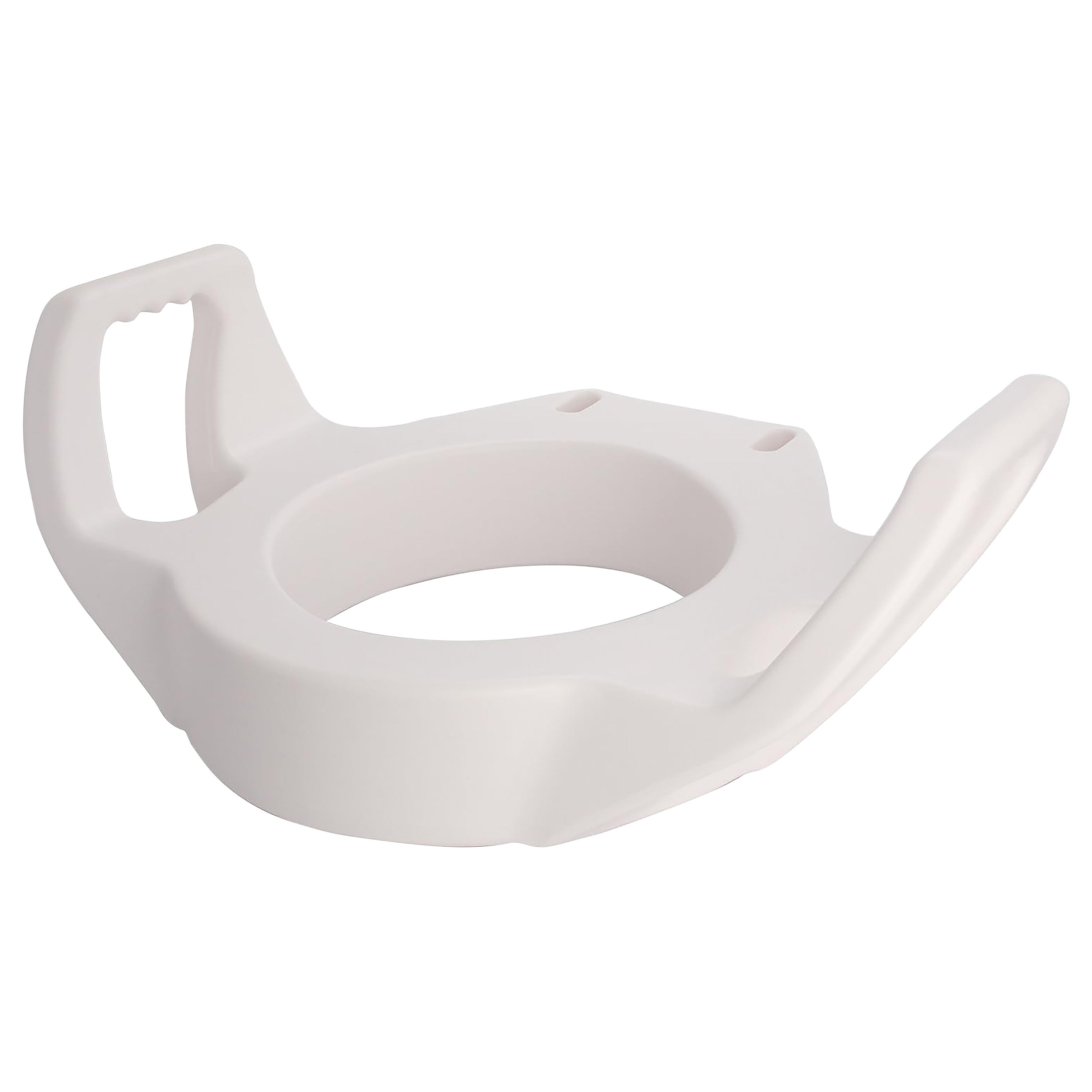 Bath Safe Elevated Toilet Seat with Arms, featuring a raised platform and side handles for added comfort and accessibility.