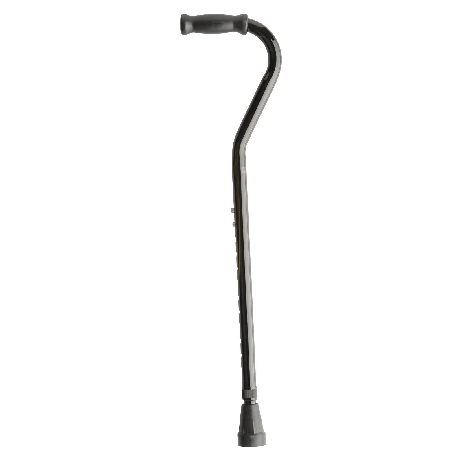 A Bariatric Adjustable Offset Cane with a curved handle and a textured rubber tip, designed for enhanced stability and support.