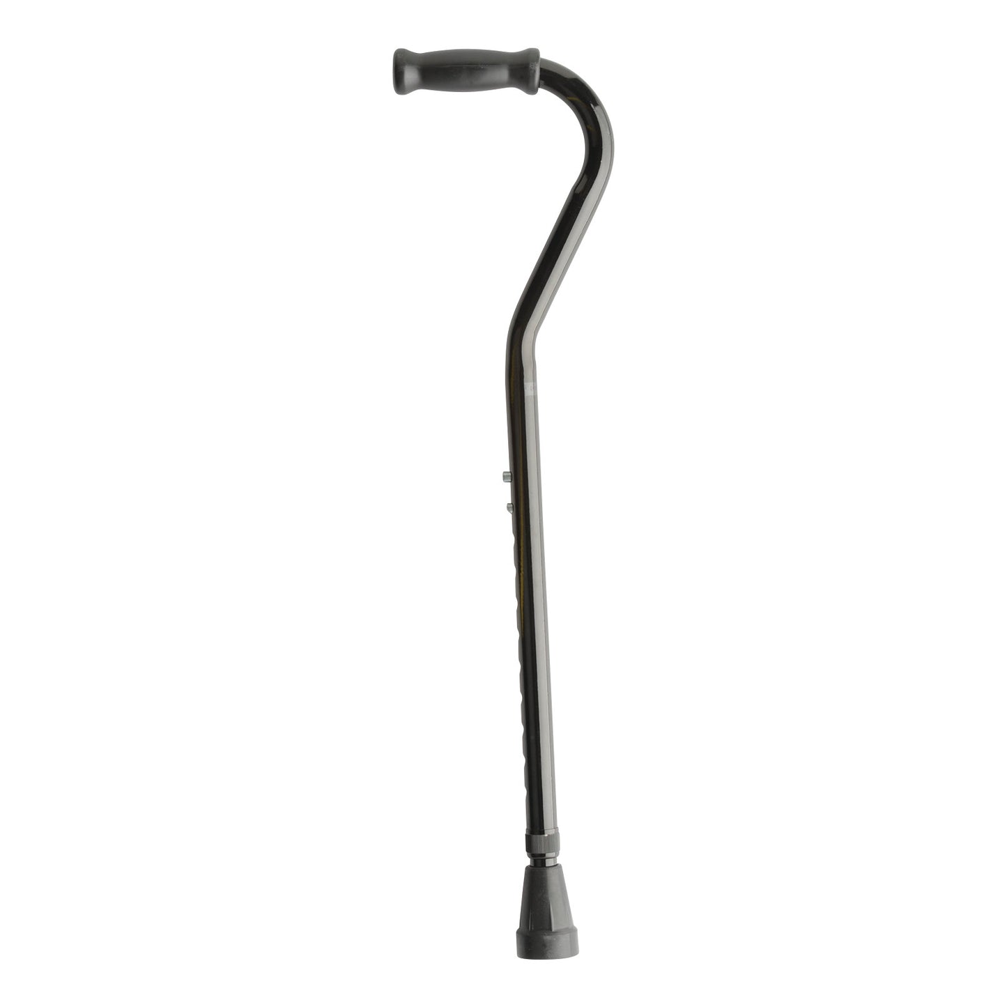 The Lumex Bariatric Adjustable Offset Cane is a black, ergonomically designed mobility aid with a rubber tip for stability.