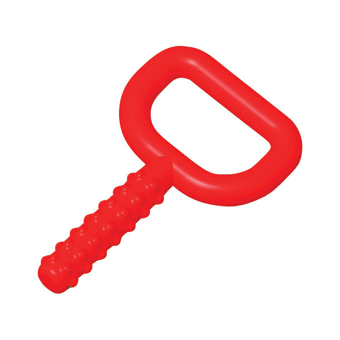Chewy Tubes Super Chew Oral Motor Therapy Device in red, featuring a knobby handle and a large loop for gripping.