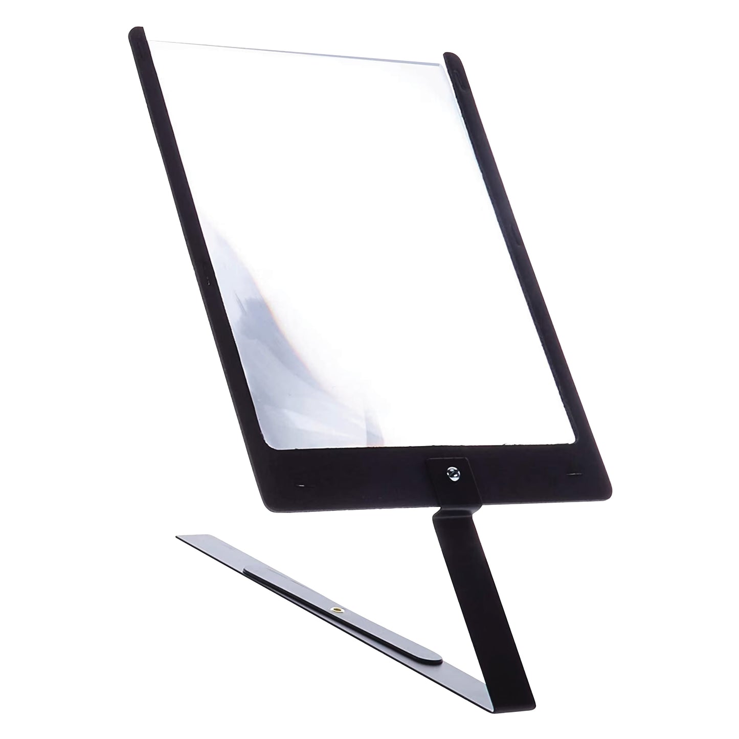 Prop-It Portable Hands-Free Page Magnifier with a transparent magnifying screen and adjustable black stand for reading assistance.