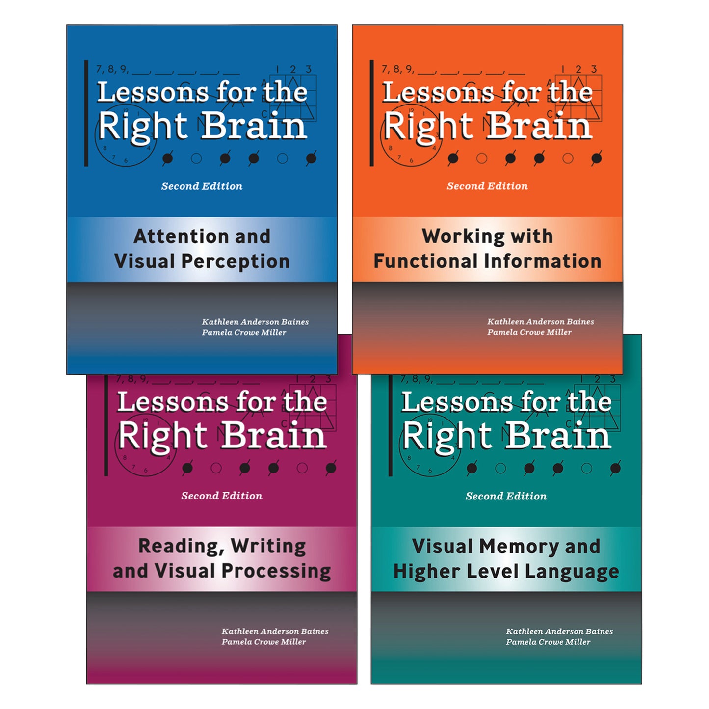 The "Lessons for the Right Brain, 2nd Ed. 4-Book Set," covering perception, functional information, processing, and memory.