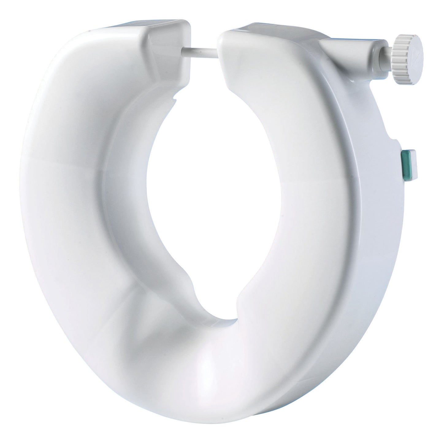 Helping Hand Raised Toilet Seat with a soft, contoured design, grip handles, and adjustable features for added comfort and support.