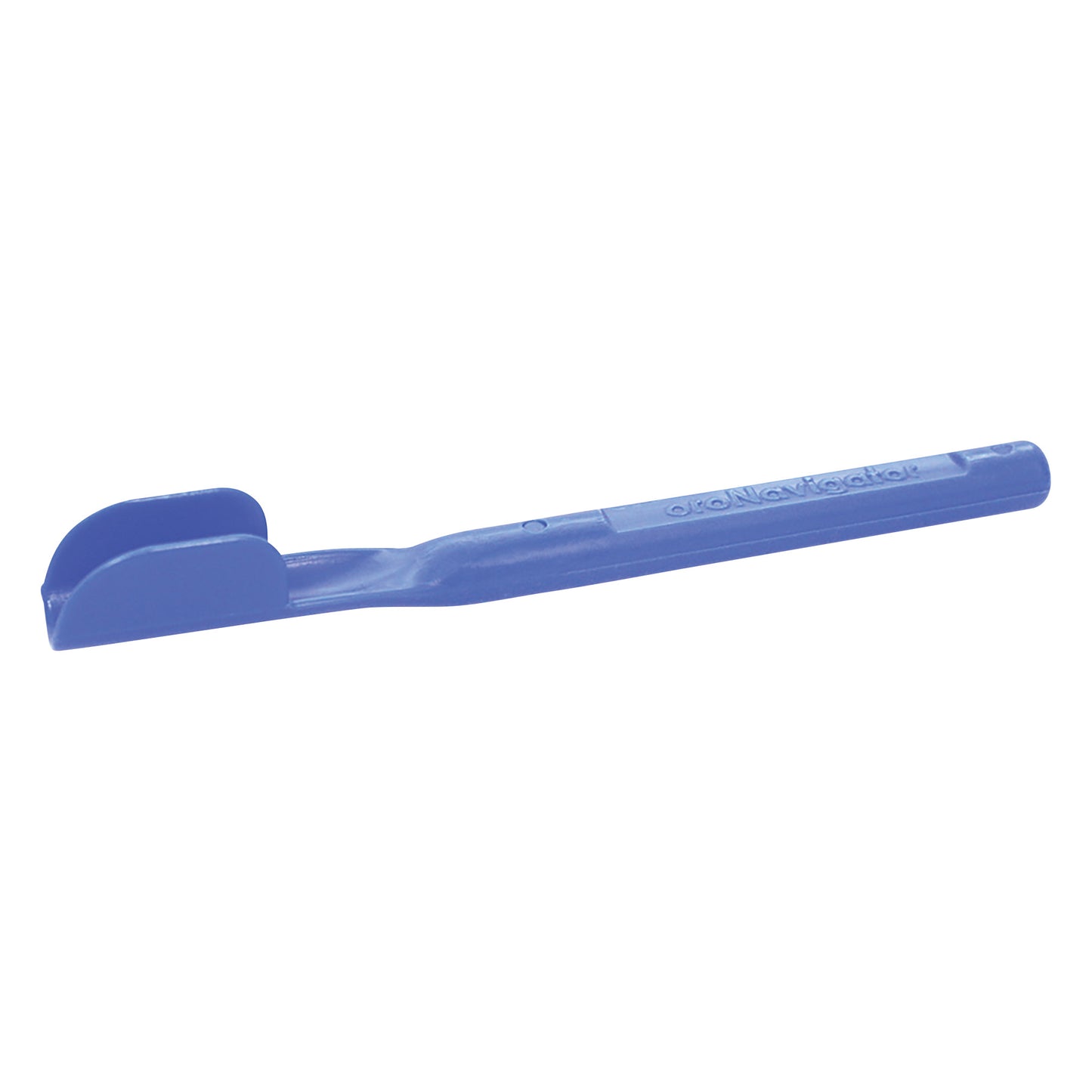 The image shows an ARK oro-Navigator Tongue Lateralization tool, which is a blue plastic device with a long handle and a curved end.