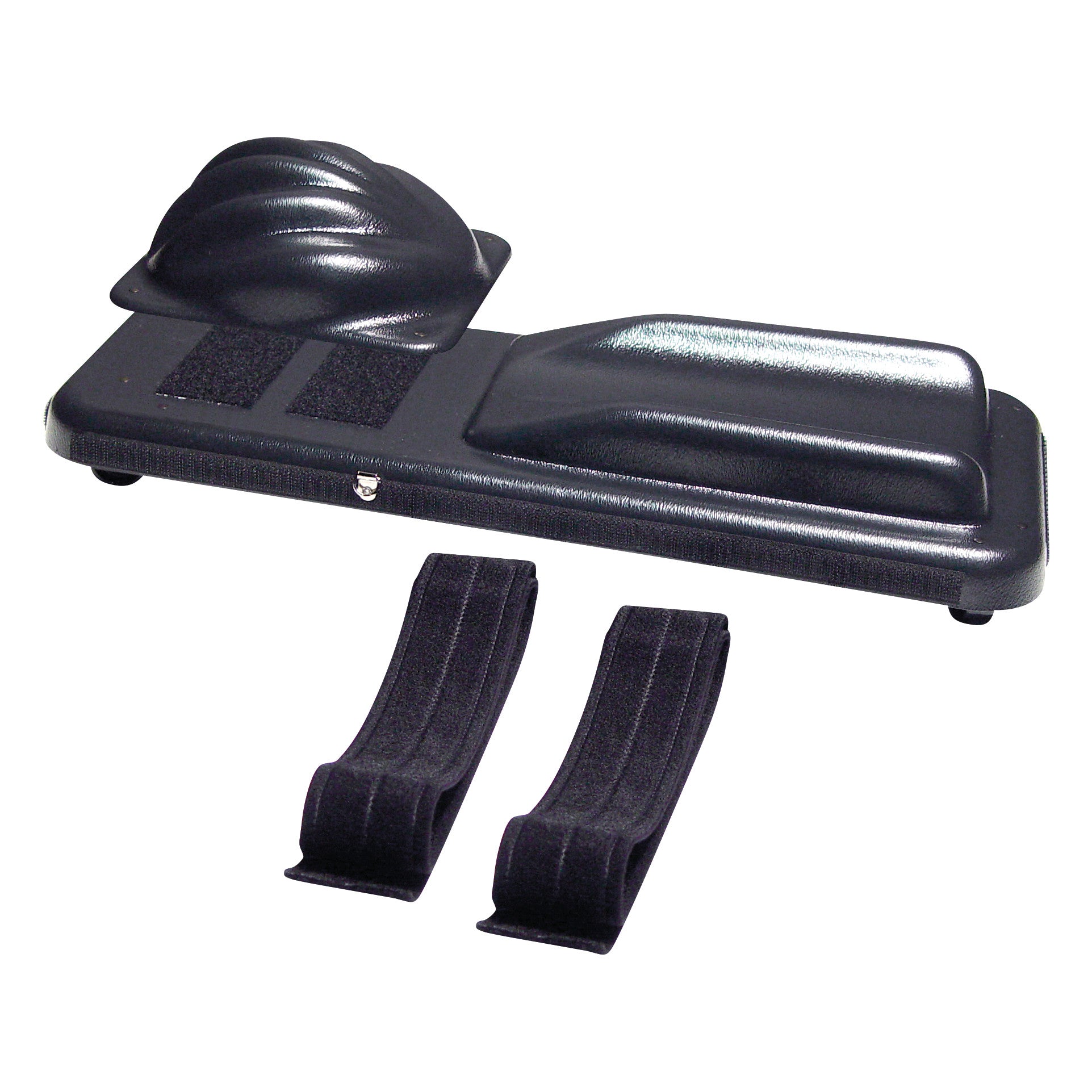 The image features the Ergo Arm Skate, a black plastic device with two cushioned areas and two adjustable straps for arm support.