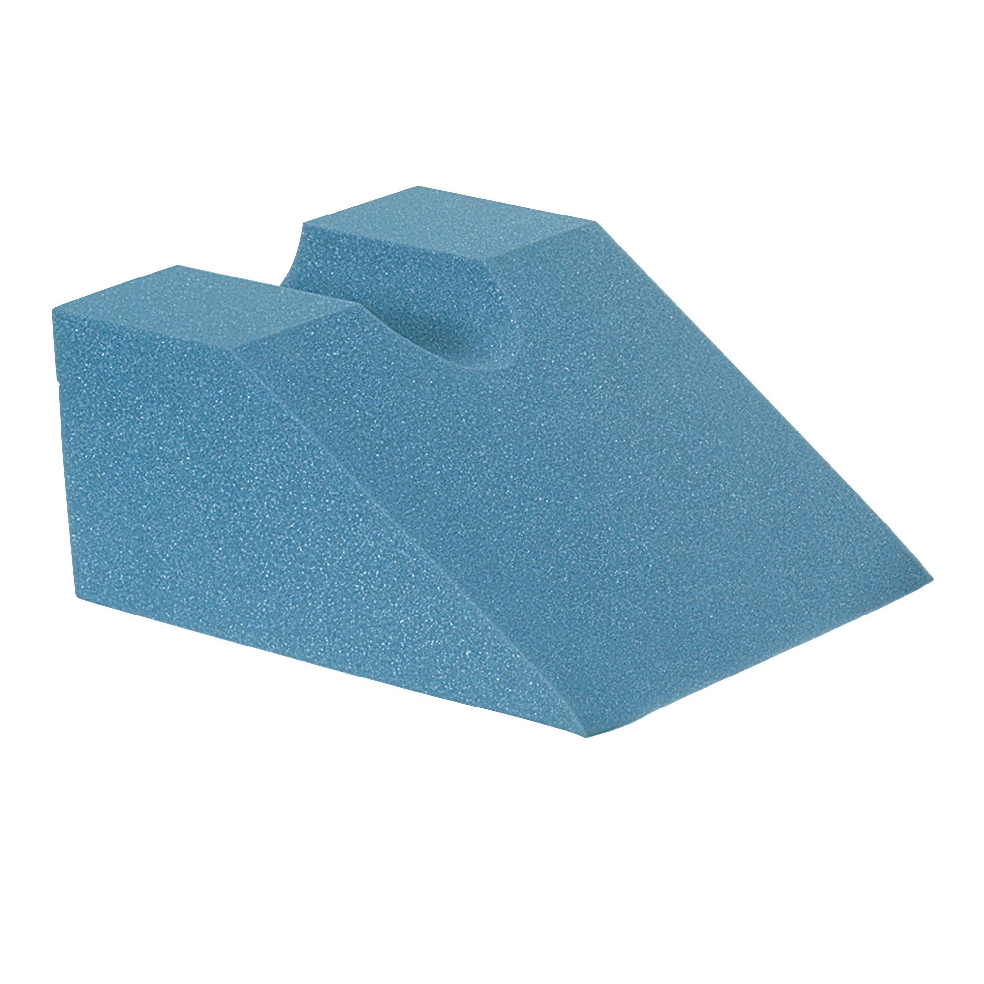 A blue AliMed Uncovered Polyfoam Cardiac Surgery Wedge Positioner with a sloped design and a notch at the top for support.