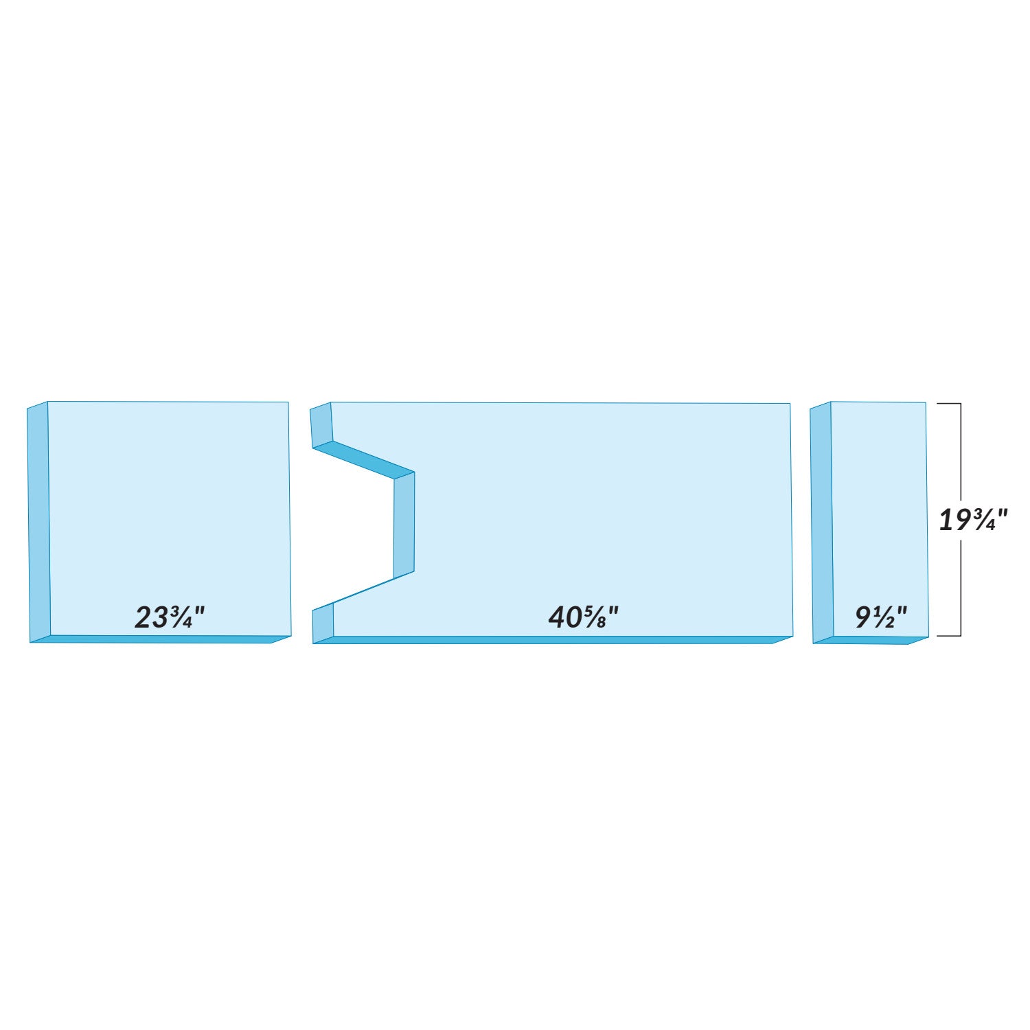 Support Surface for Skytron 5001/6001/6600/6500/6500HD Surgical Tables is displayed in three sectional blue parts with dimensions.