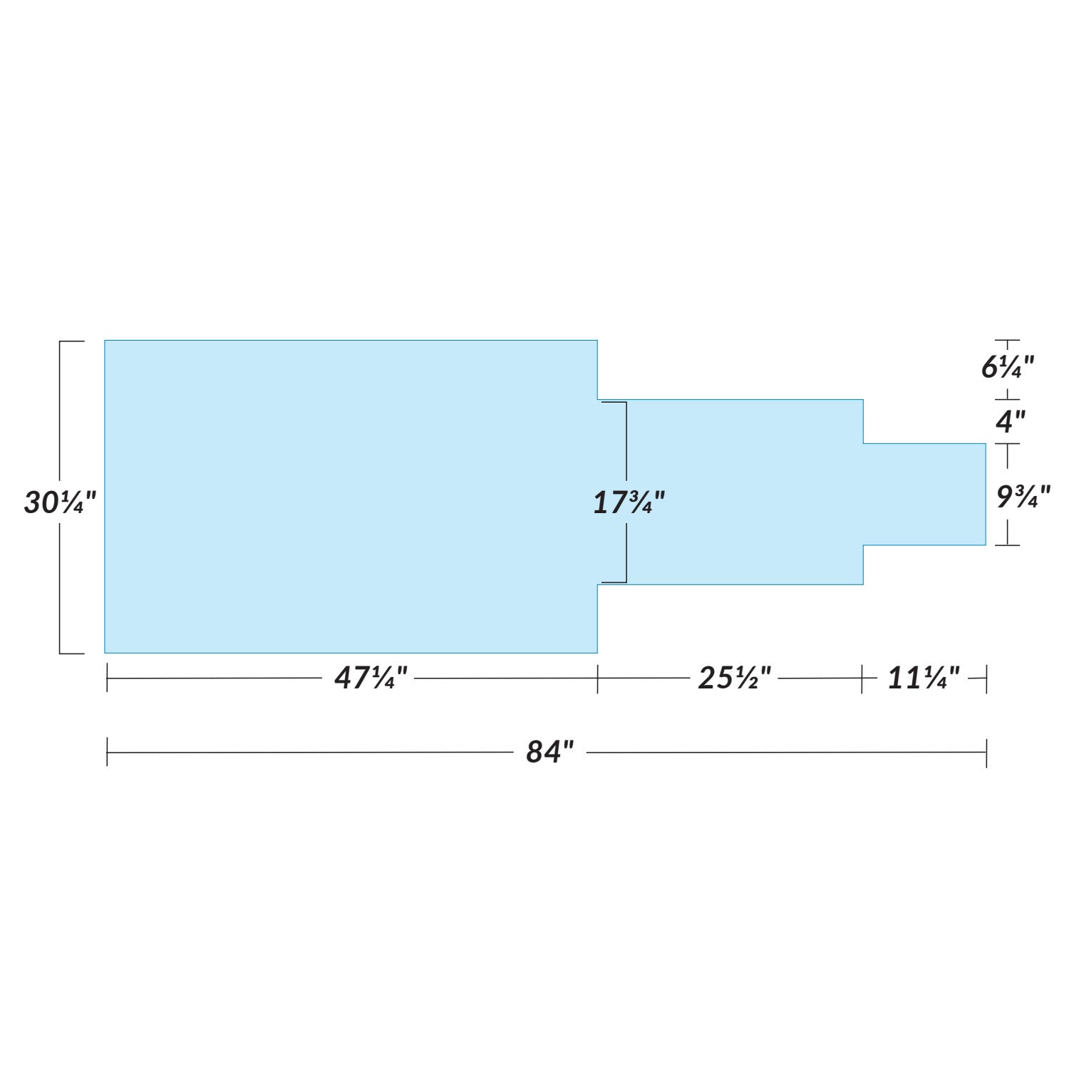 Diagram of the Support Surface for Toshiba Cat 250 FX-3 Imaging Table showing dimensions in inches, with various sections labeled.