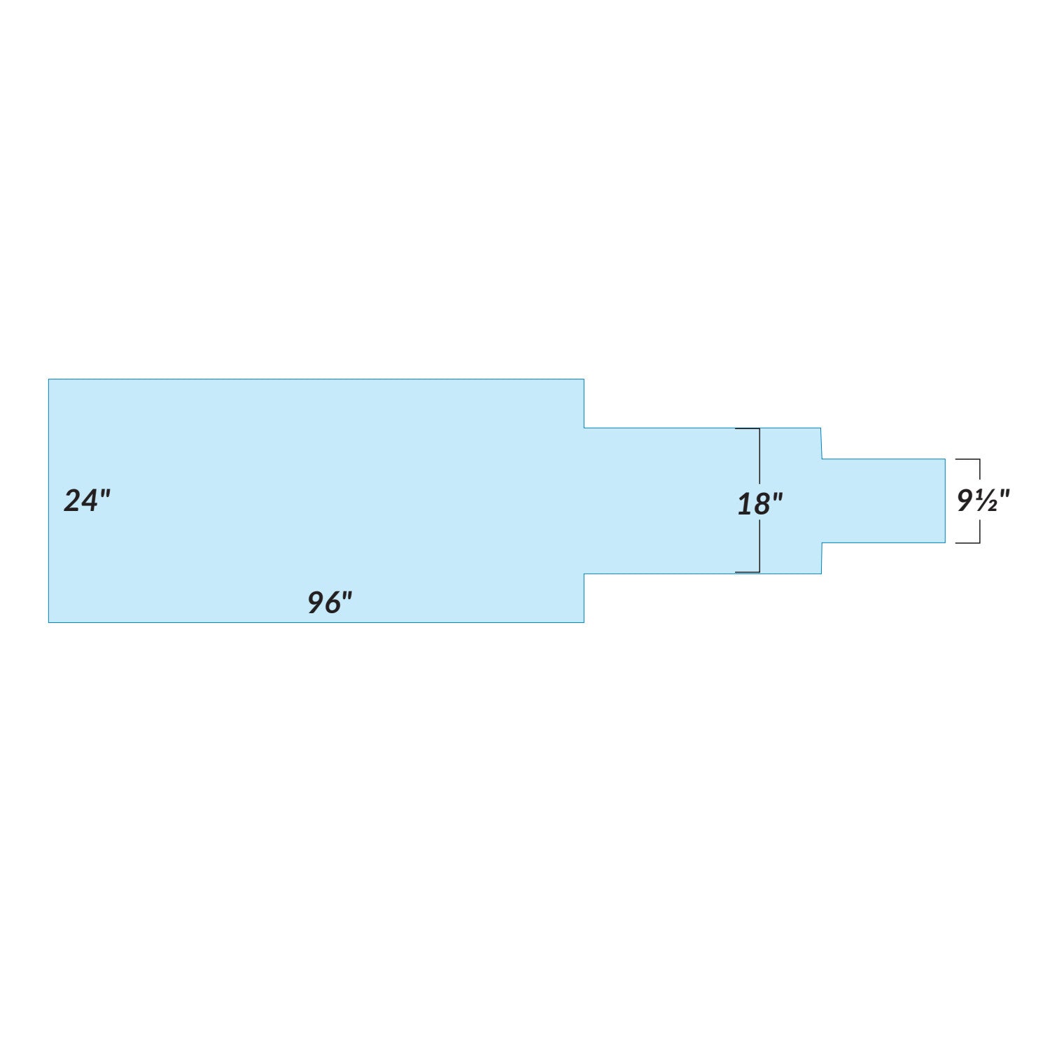 Diagram of the AliMed Support Surface for Toshiba Angio Contoured Imaging Table, showing dimensions: 96" x 24", 18", and 9.5".