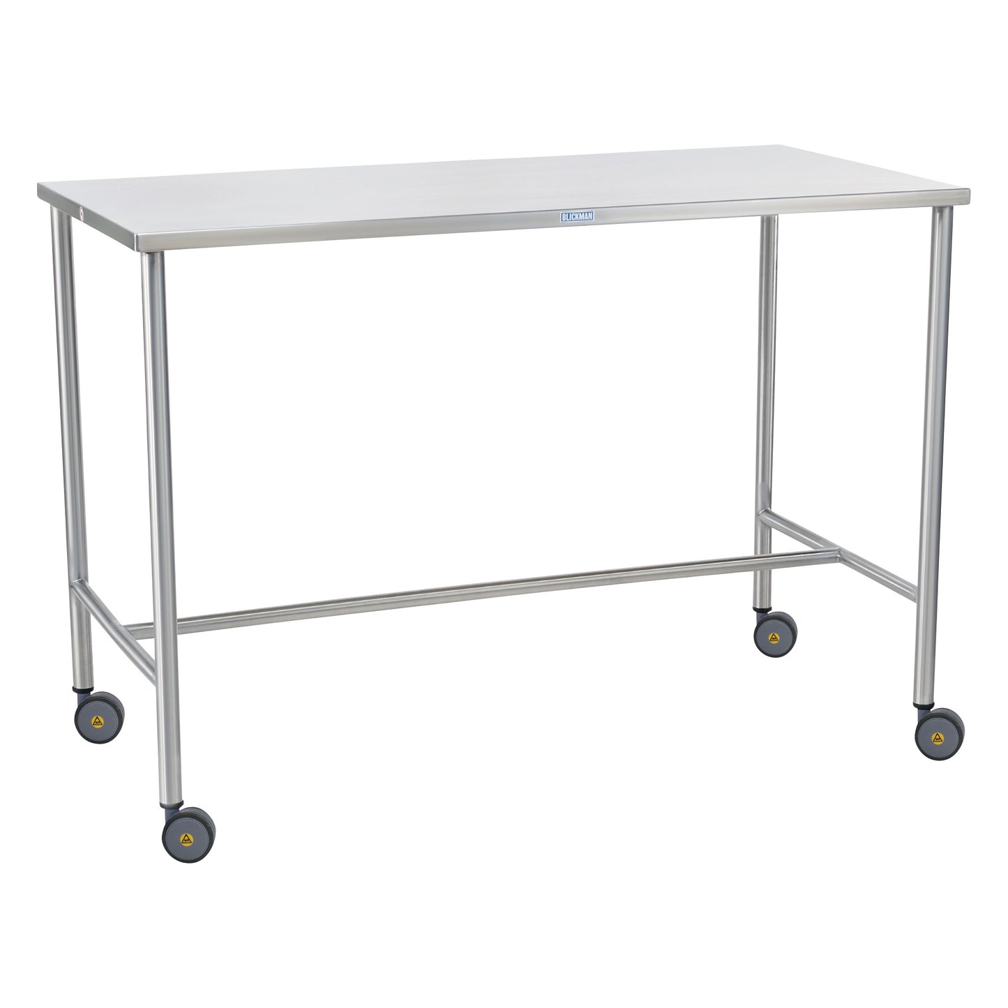 The Blickman MR-Conditional Sawyer Instrument Table is a stainless steel table on wheels with a simple, rectangular design.