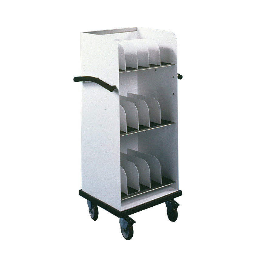 Wolf Heavy-Duty Cassette Cart with multiple shelves and dividers, featuring handles on the sides and wheels for mobility.