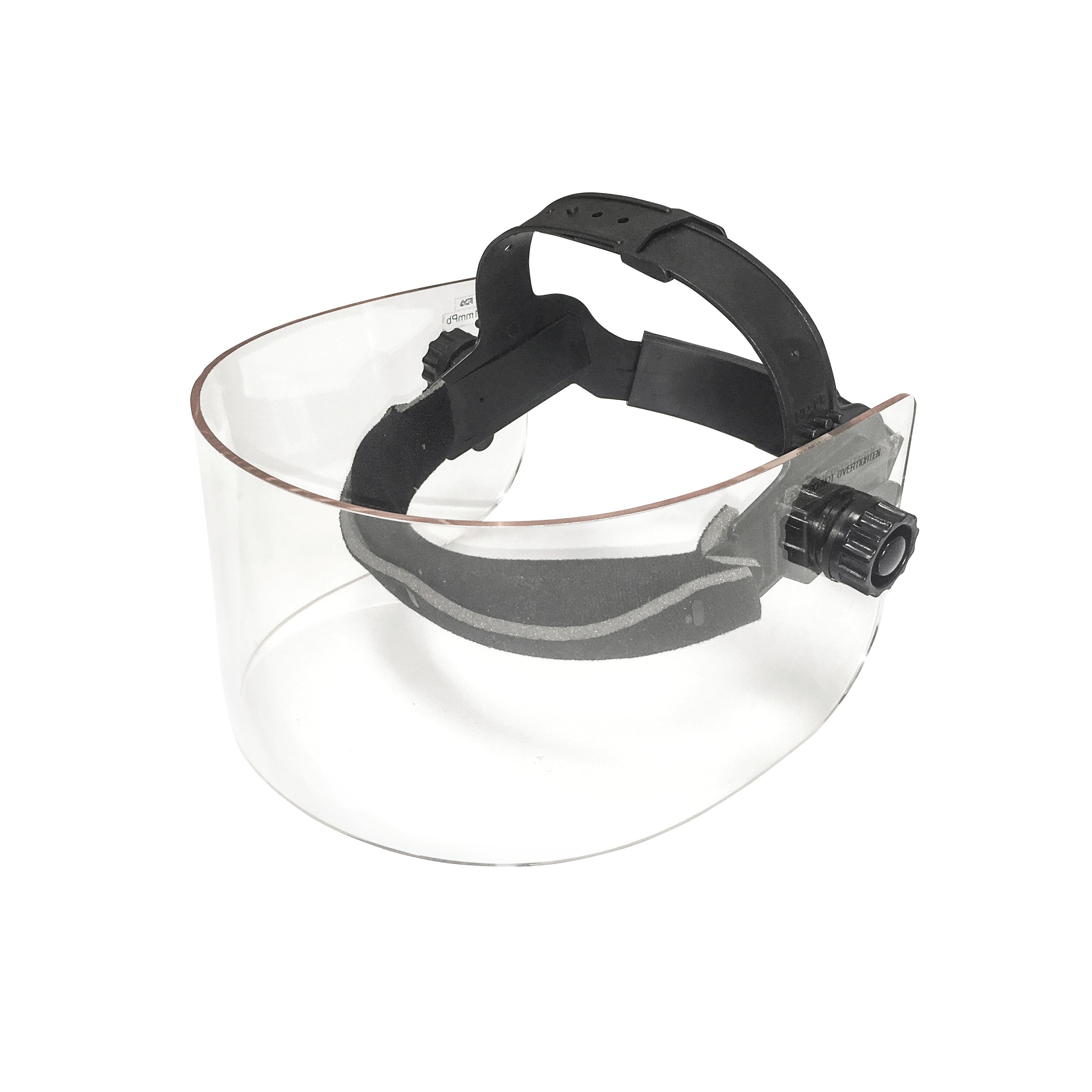 A Universal Panoramic Face Shield with a clear plastic visor and adjustable black headband featuring a side adjustment knob.