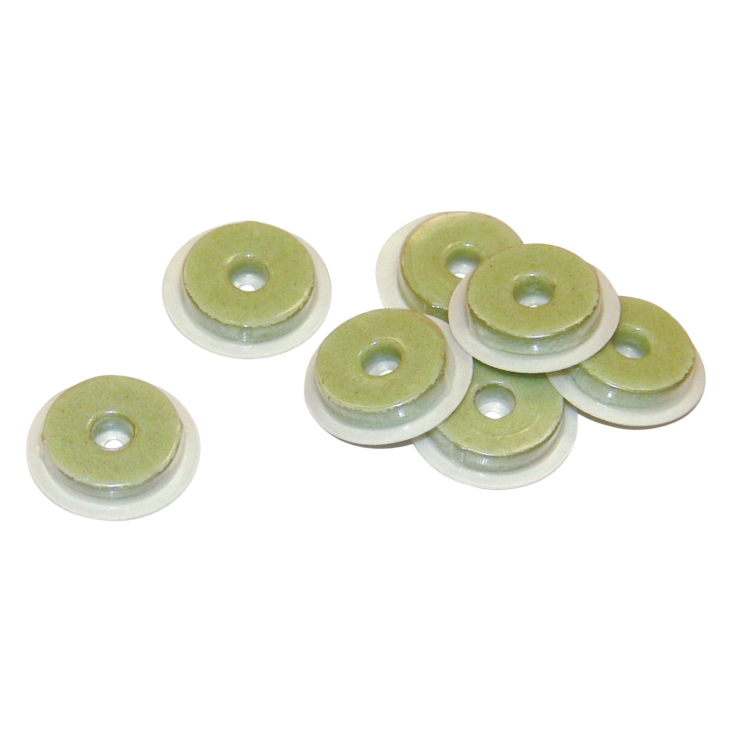 A set of seven Multi-Modality Radiology/RT Markers with green foam centers and clear adhesive bases.