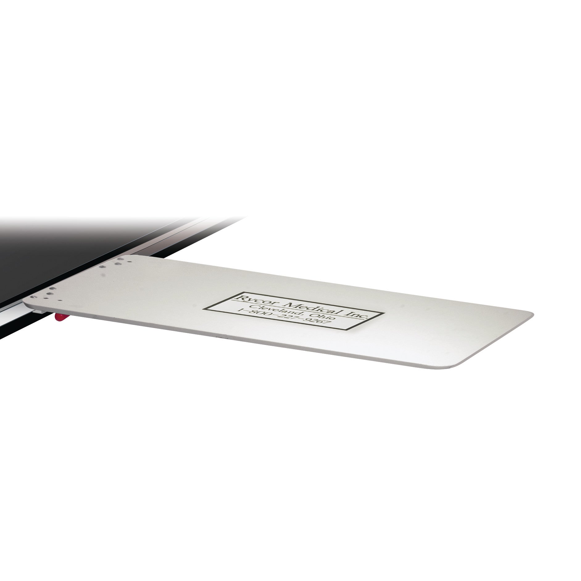 Rycor Specialist Legless Hand Table Model 5500 attached to the side of a medical bed or table, used for hand and arm support.