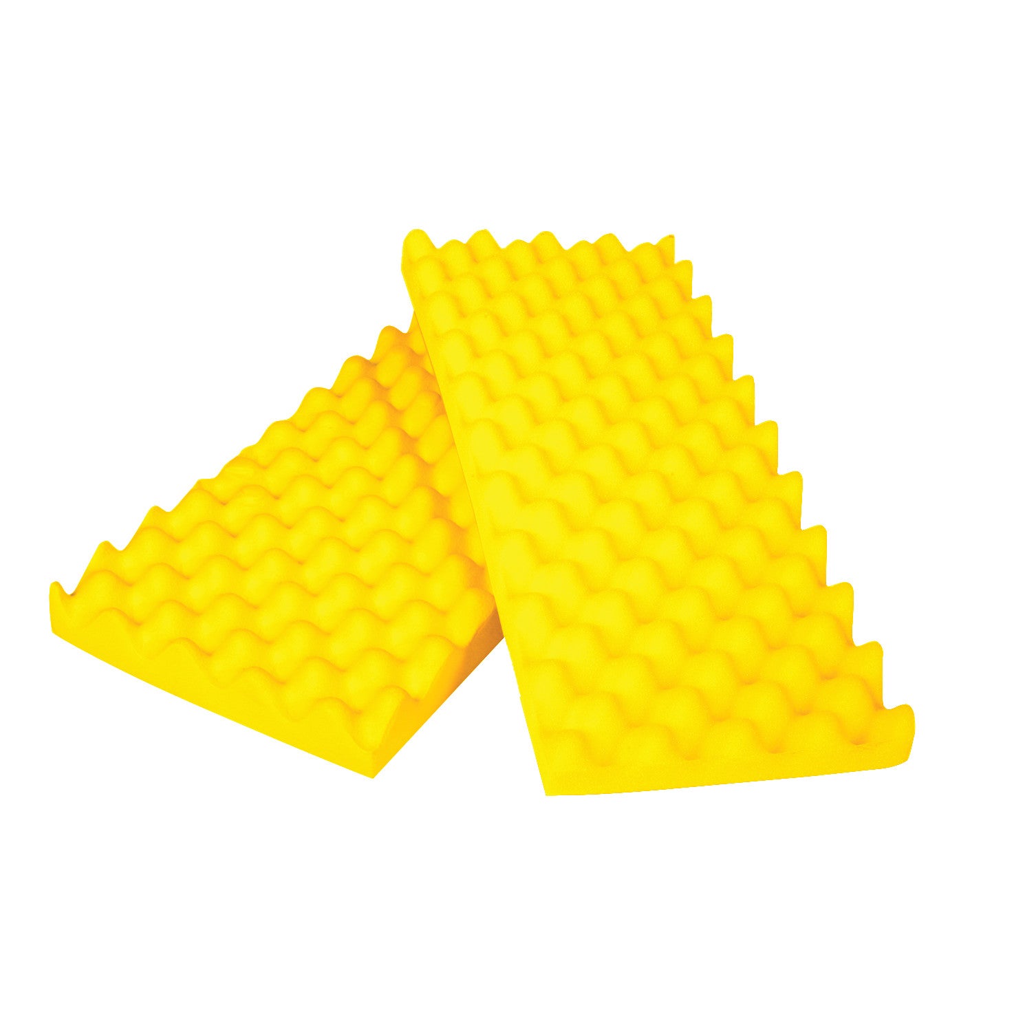 Two yellow AliMed Protecta-Coat Egg Crate Waterproof Ulnar Pads with a textured surface designed for cushioning and support.