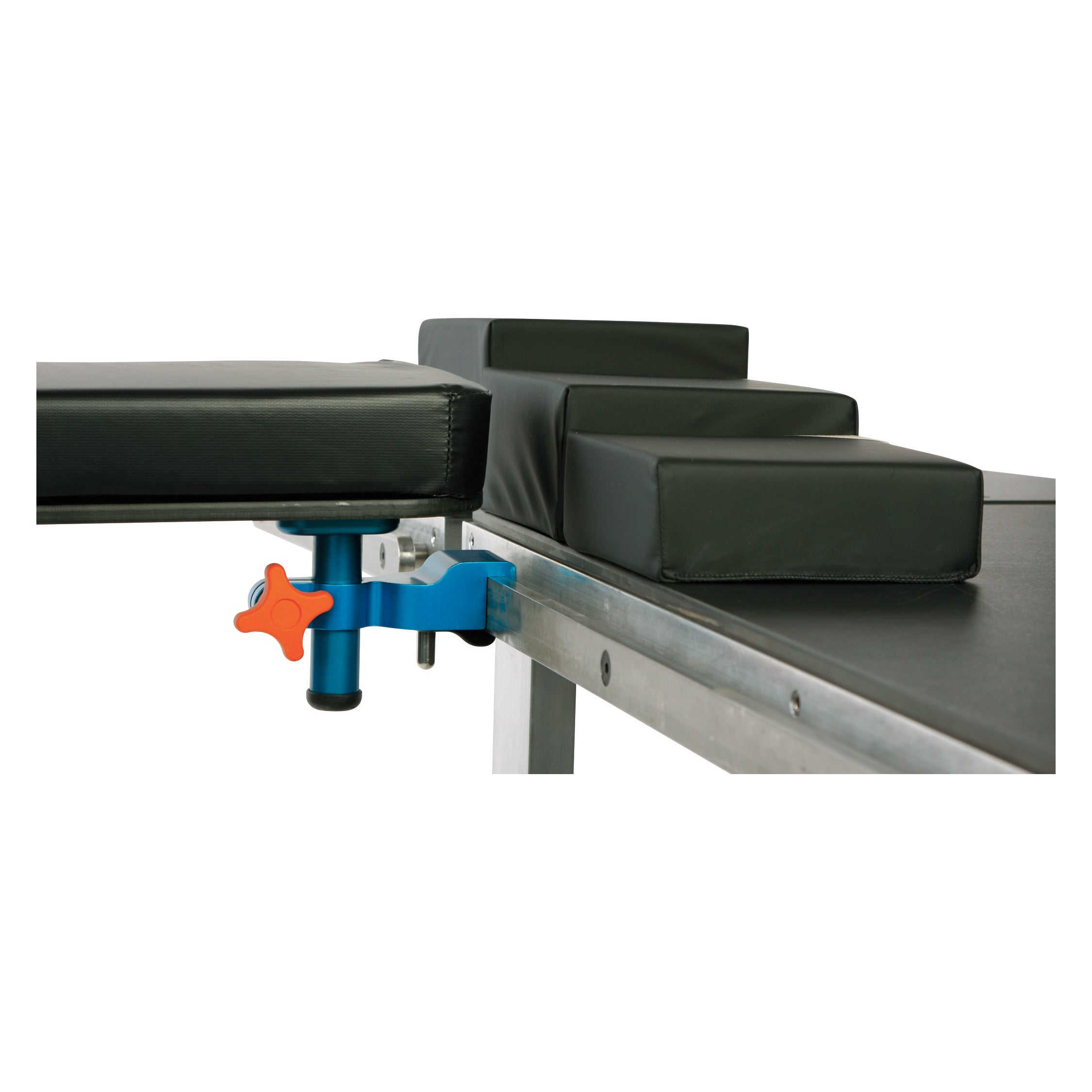 AliMed Height-Adjustable Rhino Board Armboard with black padded surface and blue base, featuring an orange adjustment knob.