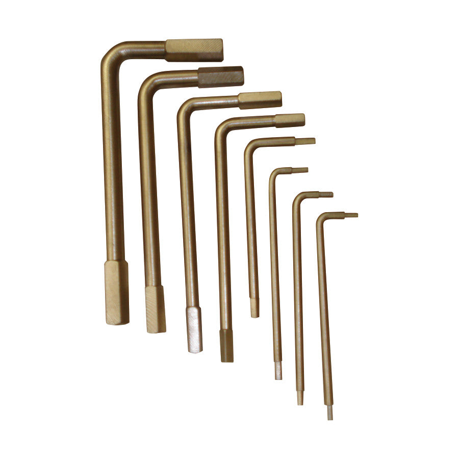 MRI 10-Piece Allen Key Set displayed in descending size order with L-shaped design and textured grips on a white background.