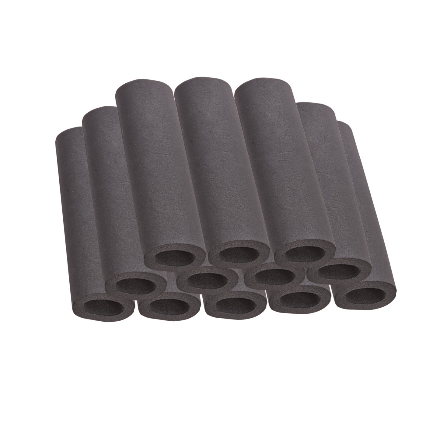 A set of nine dark gray, cylindrical replacement pads for the AliMed Total Knee Replacement (TKR) Support arranged in rows.
