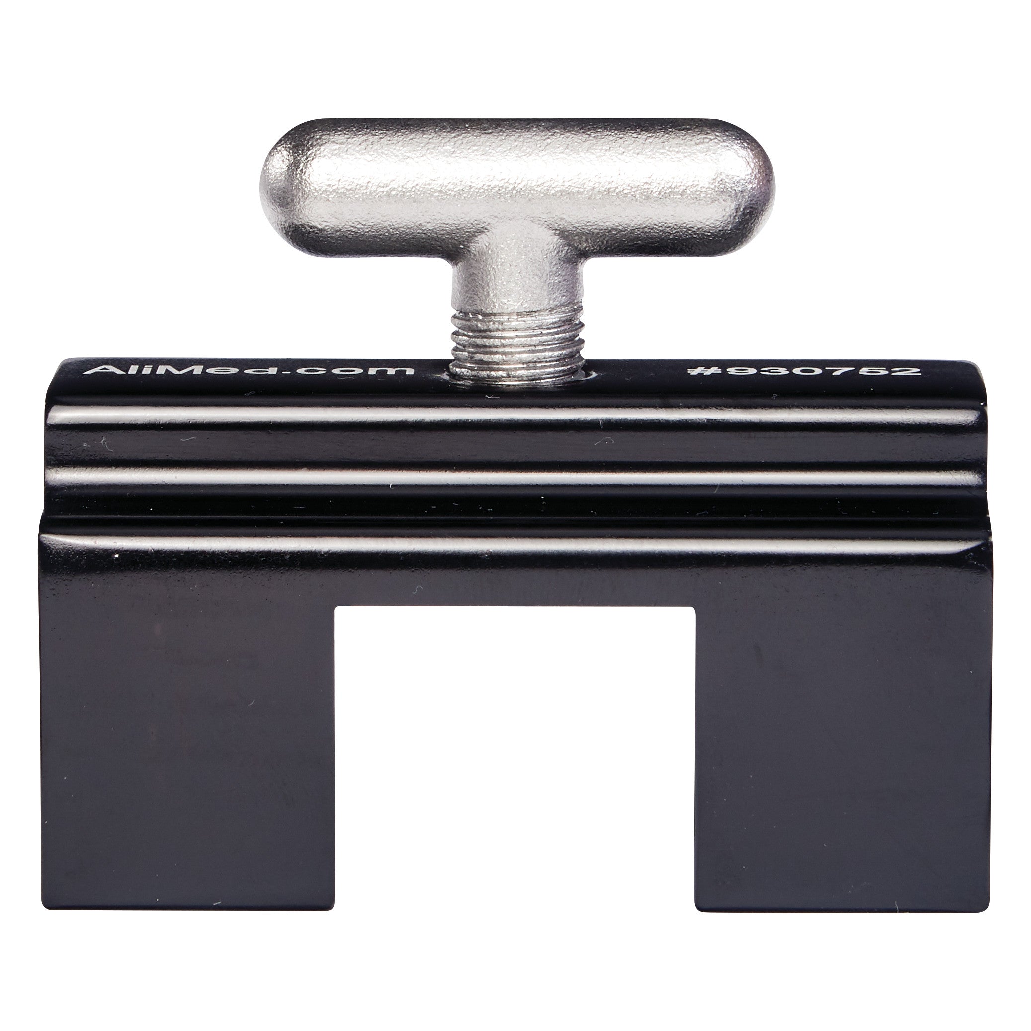 The AliMed Anodized Aluminum Side Rail Socket features a robust metal design with a T-shaped screw for secure attachment.