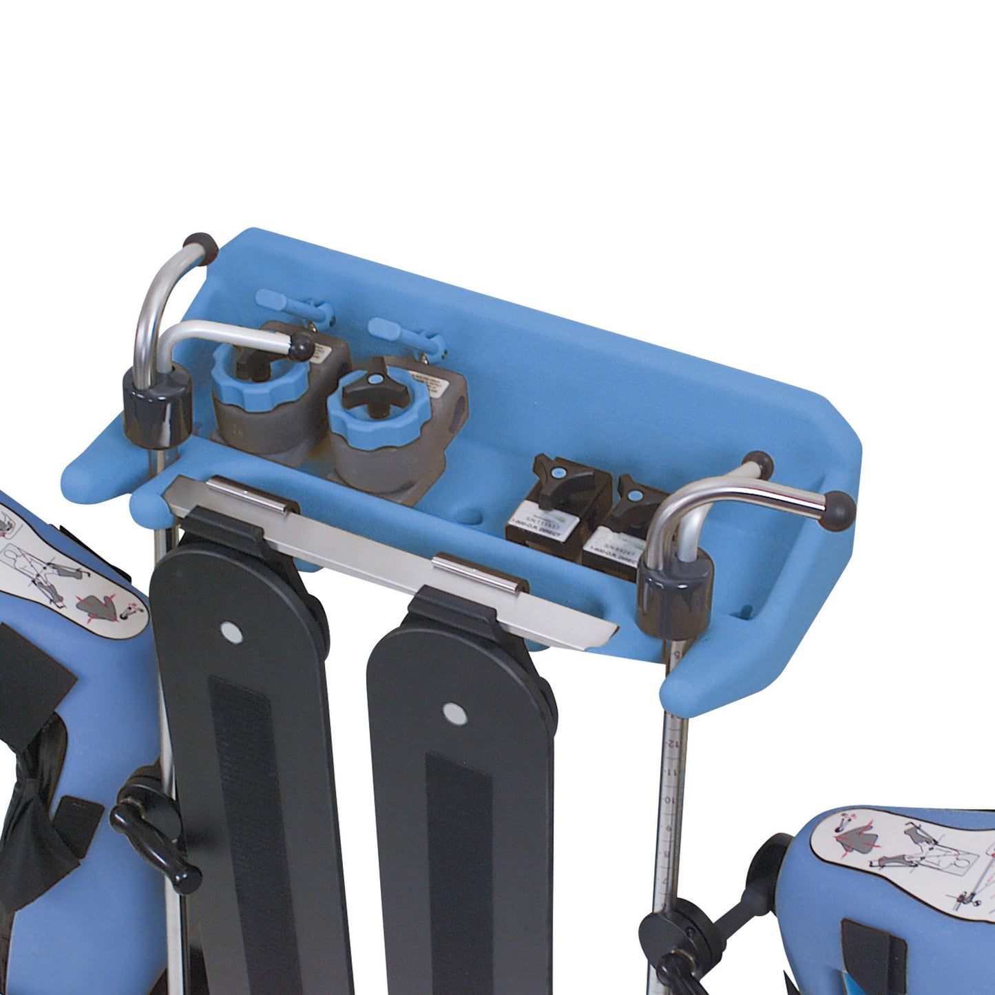 The Allen Easy Rack features adjustable armrests, handles, and storage pegs for proper support and positioning equipment.