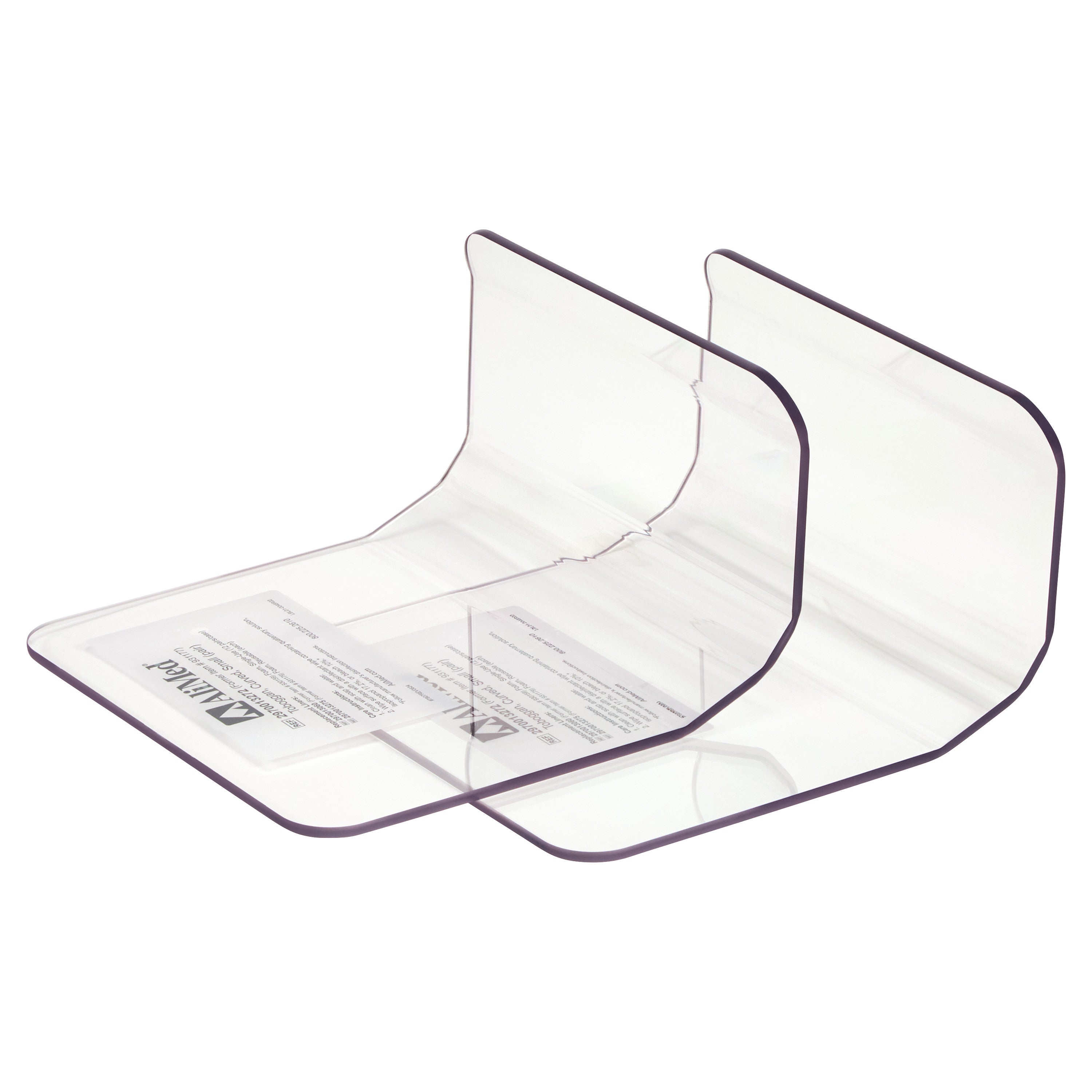 The image displays an AliMed Curved Toboggan Arm/Leg Guard, a transparent, contoured device designed for patient safety.